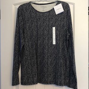 Croft & Barrow Top Women's Size Large Black Gray White Long Sleeve Crewneck NWT